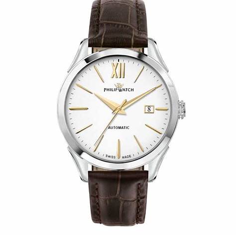 Philip Watch Roma R8221217004 Orologio automatico da uomo - Cassa in acciaio, cinturino in pelle marrone