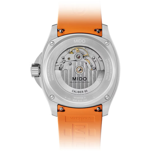 Orologio automatico da uomo Mido Multifort TV Big Date - Quadrante grigio sfumato, cinturino in gomma arancione