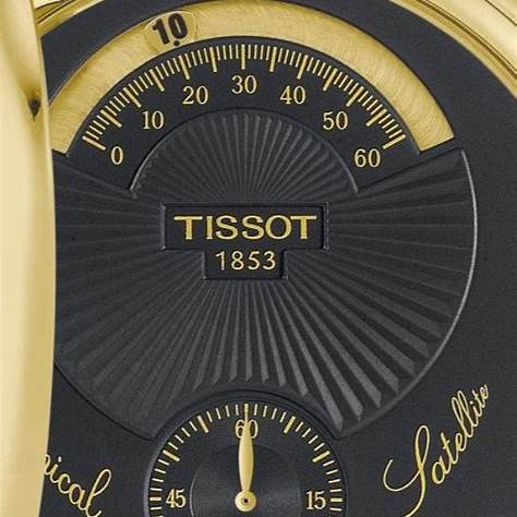 issot T-Pocket Satellite Mechanische Taschenuhr - Schwarzes Zifferblatt, vergoldetes Messinggehäuse