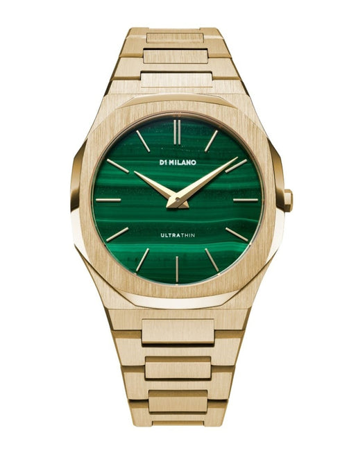 D1 Milano Ultra Thin D1-UTBJ30 Orologio da uomo - Acciaio inossidabile dorato, quadrante verde malachite