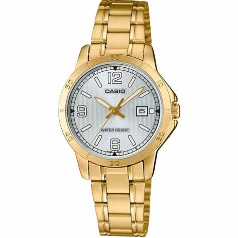 Casio LTP-V004G-7B2UDF Damen Goldfarbene Analoguhr – Silbernes Zifferblatt