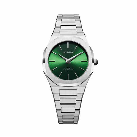 D1 Milano Ultra Thin Petite Moss UTBL11 - Acciaio inossidabile 34 mm, quadrante verde a raggi di sole