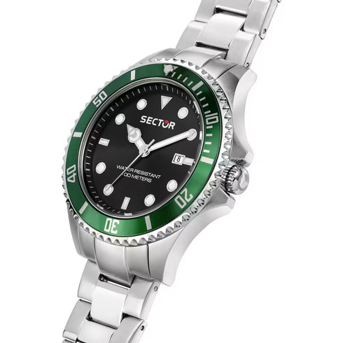 Sector 230 R3253161041 Orologio da uomo - Acciaio inossidabile, quadrante nero, lunetta verde
