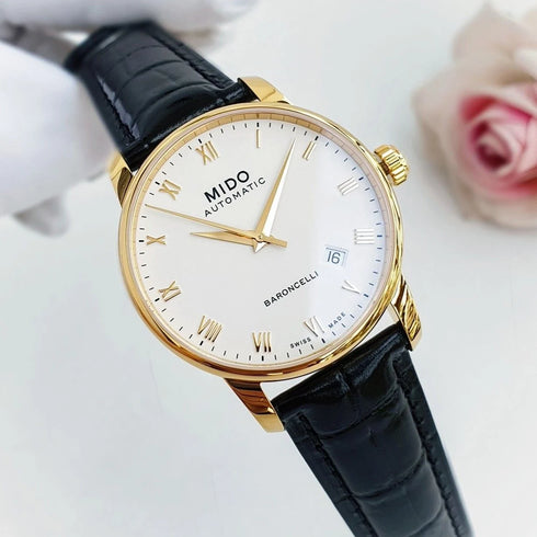 Mido Baroncelli II Orologio automatico da uomo - Acciaio inossidabile trattato con oro giallo, quadrante bianco, 38mm