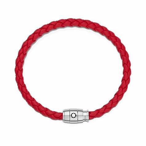 Montblanc 130903 Red Leather Bracelet with Stainless Steel Triple-Ring Clasp