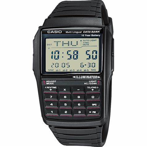 Casio DBC-32-1AES Herren-Datenbank-Rechneruhr - Schwarzes Harzarmband