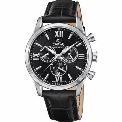 Jaguar J968/6 Men's Chronograph Watch - Black Dial, Black Leather Strap