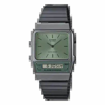 Casio AQ-800ECGG-3AEF Vintage Analog-Digital Watch - Green Dial, Gold Stainless Steel Bracelet