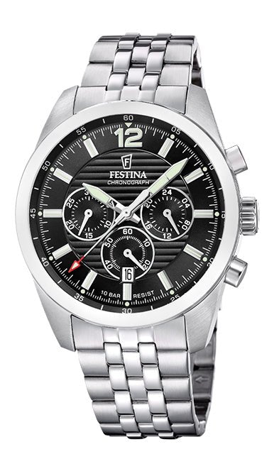 FESTINAFestina Timeless Chronograph F20742/3 Men's 44 mm Quartz Watch – Black Dial, Stainless Steel Bracelet, 10 ATMWATCHESEcecile