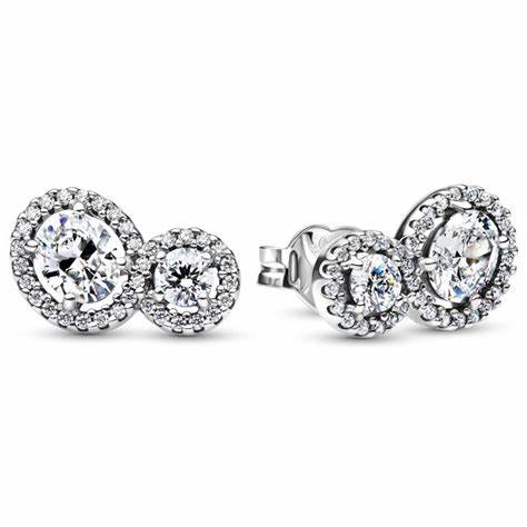 Pandora Embracing Halo Stud Earrings 293774C01 - Sterling Silver, Cubic Zirconia