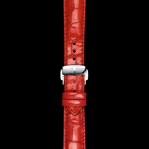 Tissot Chemin des Tourelles Powermatic 80 Women's Watch T1392071611100 - 34mm, Mother-of-Pearl Dial, Red Leather Strap