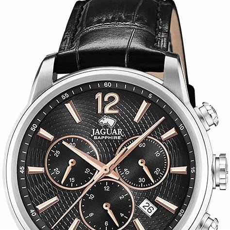 Jaguar J968/6 Men's Chronograph Watch - Black Dial, Black Leather Strap