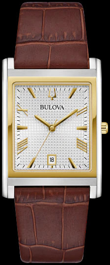 Bulova 98B430 Sutton Men's Watch - Silver Dial, Brown Leather Strap