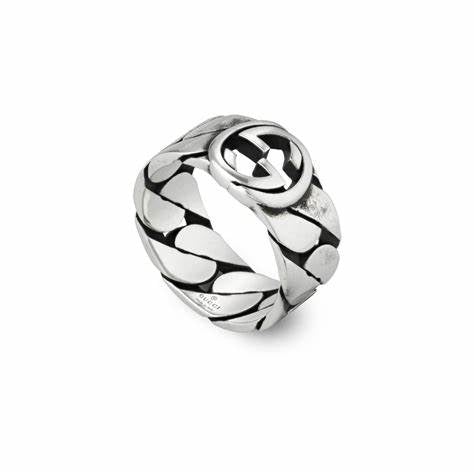 Gucci Interlocking G Sterling Silver 8mm Ring - Size 6