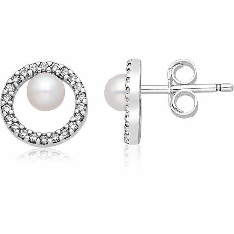 Pandora Treated Freshwater Cultured Pearl & Pavé Halo Stud Earrings 293154C01 - Sterling Silver, Cubic Zirconia