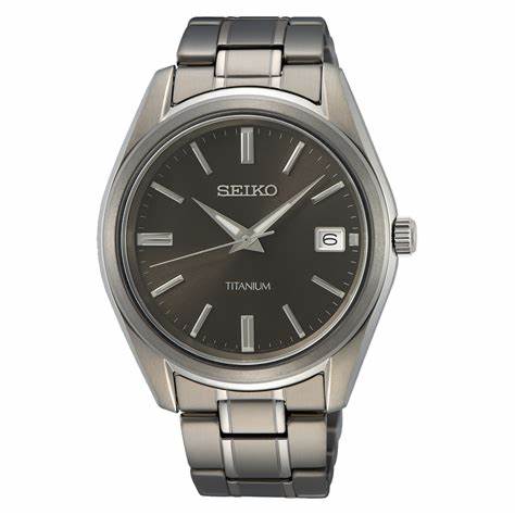 Seiko SUR375P1 Men's Quartz Titanium Watch - Black Dial, Date Display, Sapphire Crystal