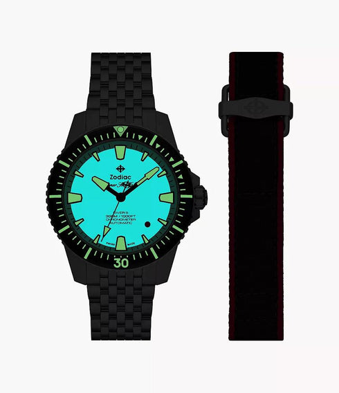 Zodiac x RedBar Super Sea Wolf Pro-Diver Automatic Watch - Pistachio Dial, Stainless Steel Bracelet