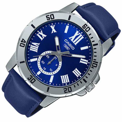 Casio MTP-VD200L-2BUDF Herrenarmbanduhr mit blauem Zifferblatt und Lederarmband