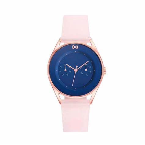 Mark Maddox MC7105-37 Orologio analogico al quarzo da donna - Cassa in oro rosa, quadrante blu, cinturino in silicone bianco