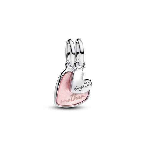 Pandora Splittable Mother & Daughter Dangle Charm 793766C01 - Sterling Silver, Pink Enamel Hearts