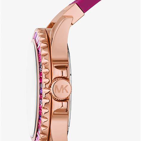 Michael Kors MK7441 Women's Everest Watch - Rose Gold-Tone, Pink Dial, Silicone Strap