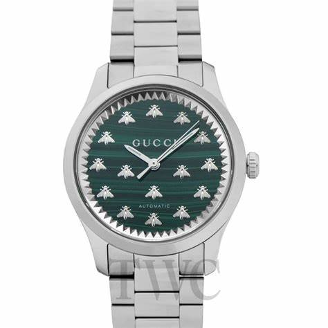 Gucci G-Timeless Automatic YA1264176 Unisex Watch – Green Malachite Dial, Stainless Steel Bracelet