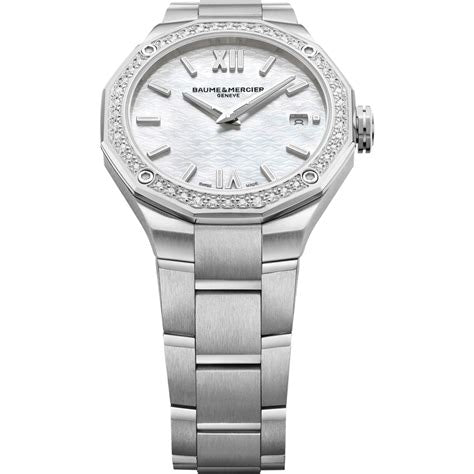 Baume & Mercier Riviera 10662 Orologio al quarzo da donna - Quadrante in madreperla, lunetta con diamanti, bracciale in acciaio inossidabile