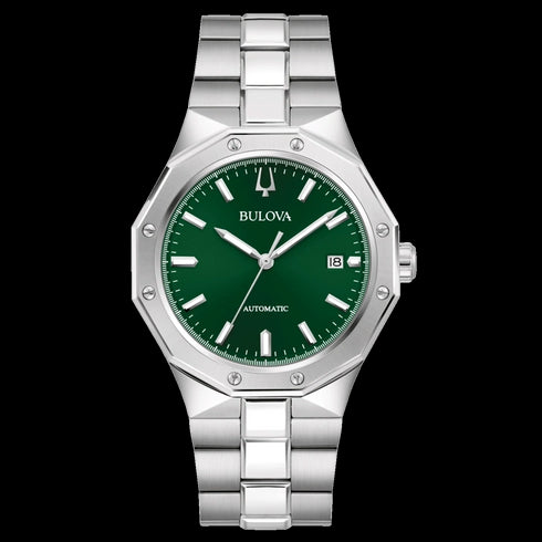 Bulova 96B464 Men's Automatic Watch – Green Dial, 40mm Steel Case, 100m WR