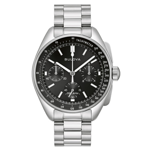 Bulova Lunar Pilot 96K111 Cronografo - Quadrante nero, cassa in acciaio da 43,5 mm, cinturino in pelle extra
