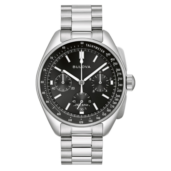 Bulova Lunar Pilot 96K111 Cronografo - Quadrante nero, cassa in acciaio da 43,5 mm, cinturino in pelle extra
