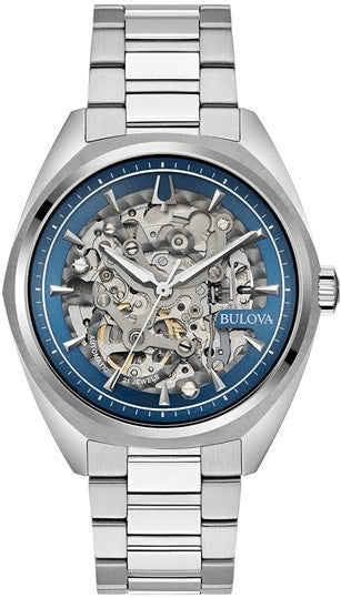 BULOVABulova Surveyor 96A292 Men's 41mm Skeleton Dial Automatic Watch - Blue Dial, SS BraceletWATCHESEcecile