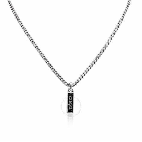 Gucci Black Enamel Pendant in Sterling Silver Necklace - Model YBB678714003