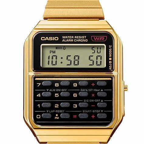 Casio Vintage CA-500WEG-1AEF Unisex Watch - Calculator, Black Dial, Stainless Steel Bracelet