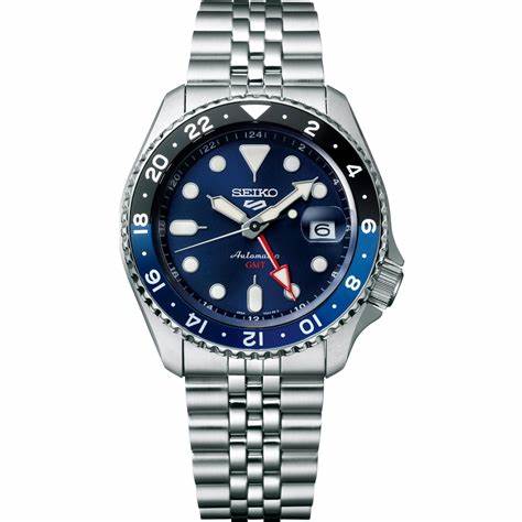 Seiko 5 Sports SSK003K1 Automatic GMT Men's Watch - Blue Dial, Steel Bracelet