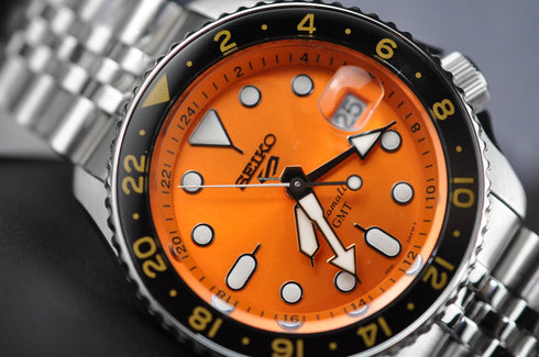 Seiko 5 Sports GMT SSK005K1 Men's Automatic Watch - 42.5mm Stainless Steel, Orange Dial