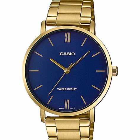 Casio MTP-VT01G-2BUDF Herren Analog Uhr – Blaues Zifferblatt mit goldfarbenem Edelstahlarmband