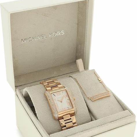 Michael Kors MK1074SET Women's Rose Gold Watch and Necklace Gift Se