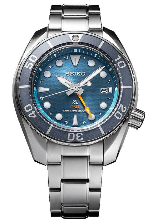 Seiko Prospex SFK001J1 Men's Solar GMT Diver's Watch - Blue Dial, Stainless Steel Bracelet