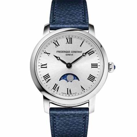 Frederique Constant FC-206RS1S6 Women's Watch - Silver Dial, Stainless Steel Case, Blue Leather Strap