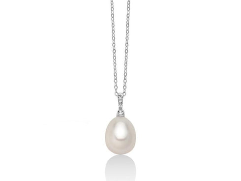 Miluna PCL5793 Collana da donna - Oro bianco 18 carati con dettagli di perle bianche e diamanti