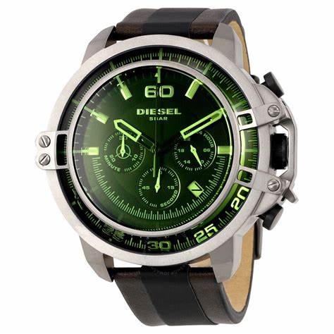 Diesel Deadeye DZ4407 Men's Watch - Black Dial, Green Crystal, Brown Leather Strap