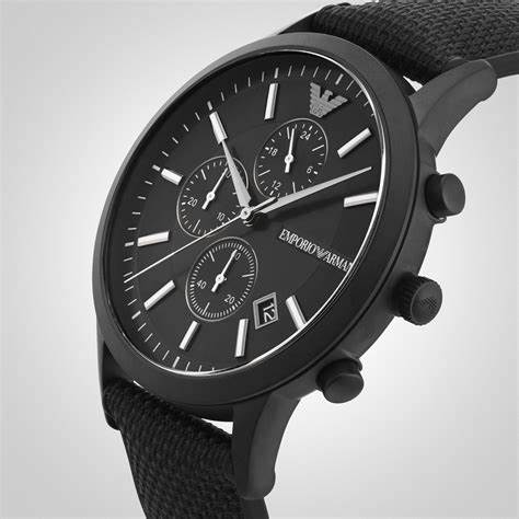 Emporio Armani AR11457 Cronografo Renato Uomo - Cinturino nero testurizzato, 43 mm