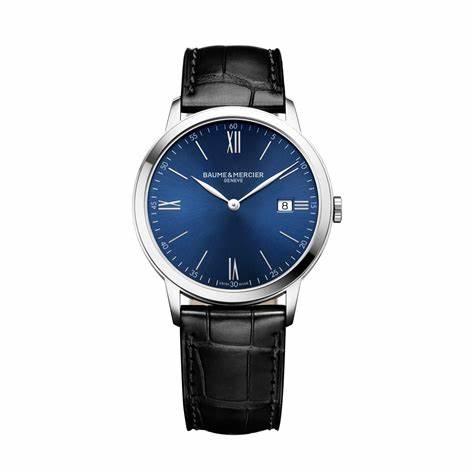 Baume & Mercier Classima MOA10324 Reloj de cuarzo para hombre - Esfera azul, correa de piel negra
