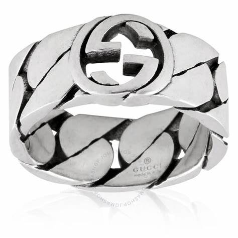 Gucci Interlocking G Sterling Silver 8mm Ring - Size 6