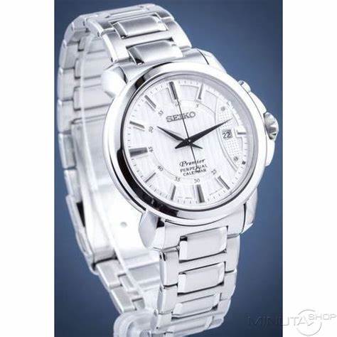 Seiko Premier SNQ155P1 Reloj de cuarzo con calendario perpetuo para hombre - Acero inoxidable, cristal de zafiro, 100M Water Resistance