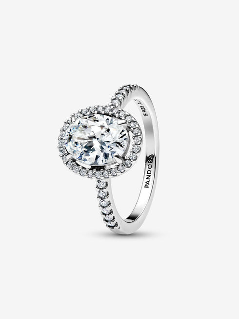 Pandora Oval Sparkling Halo Statement Ring 193777C01-54 - Sterling Silver, Cubic Zirconia