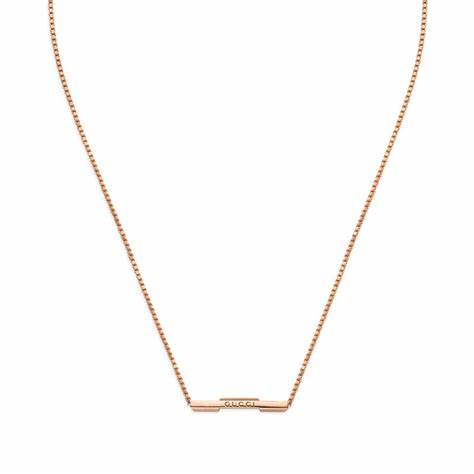 Gucci Link to Love 18ct Roségold Gravierte Bar Halskette - Modell YBB662108002