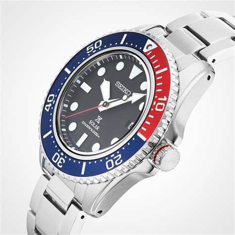 Seiko Prospex SNE591P1 "Pepsi" Solar Diver's Watch - 42.8mm Stainless Steel, Black Dial