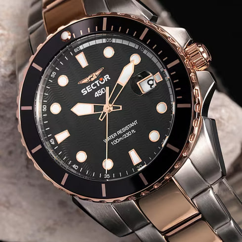 Sector 450 R3253276002 Men's Watch – Black Dial, Two-Tone Steel & Rose Gold