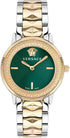 Orologio al quarzo svizzero Versace V-Tribute VE2P00522 Donna - Bracciale in acciaio inossidabile bicolore, quadrante verde guilloché, 36mm